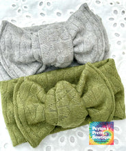 Load image into Gallery viewer, Olive Green Cable Knit Sweater Baby Knotted Bow Headwrap
