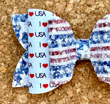 Load image into Gallery viewer, I heart USA Chunky Glitter Layered Leatherette Bow
