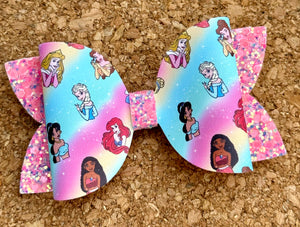 Rainbow Girls Glitter Leatherette Bow