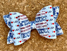 Load image into Gallery viewer, I heart USA Chunky Glitter Layered Leatherette Bow
