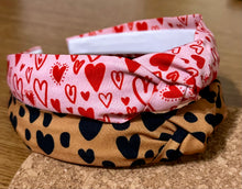 Load image into Gallery viewer, Red Doodle Hearts Hard Knot Headband
