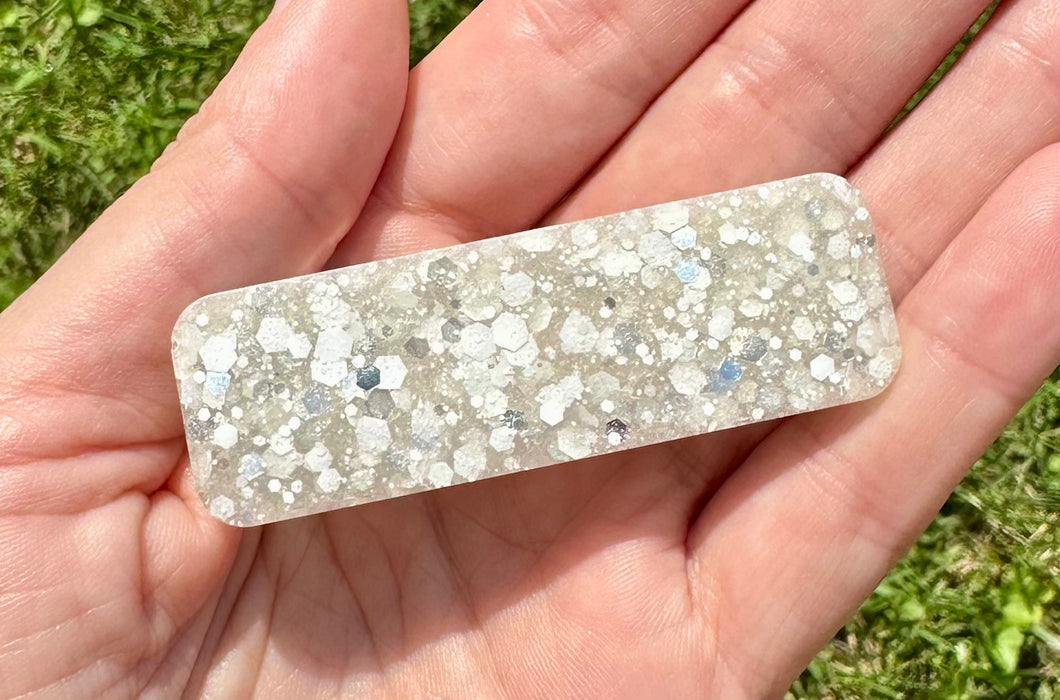 White Snow Rectangle Glitter Resin Clip