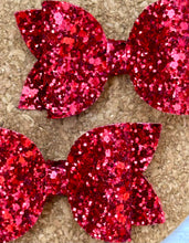 Load image into Gallery viewer, Red Glitter Layered Leatherette Piggies Bows
