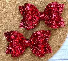 Load image into Gallery viewer, Red Glitter Layered Leatherette Piggies Bows
