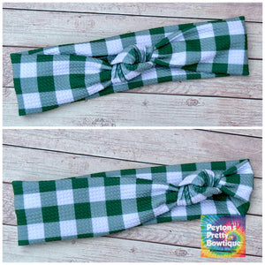 Green Plaid Skinny Knot Headband