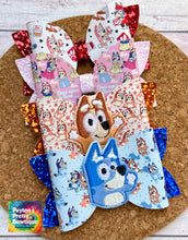 Load image into Gallery viewer, Orange Dog Feltie Glitter Layered Leatherette Bow
