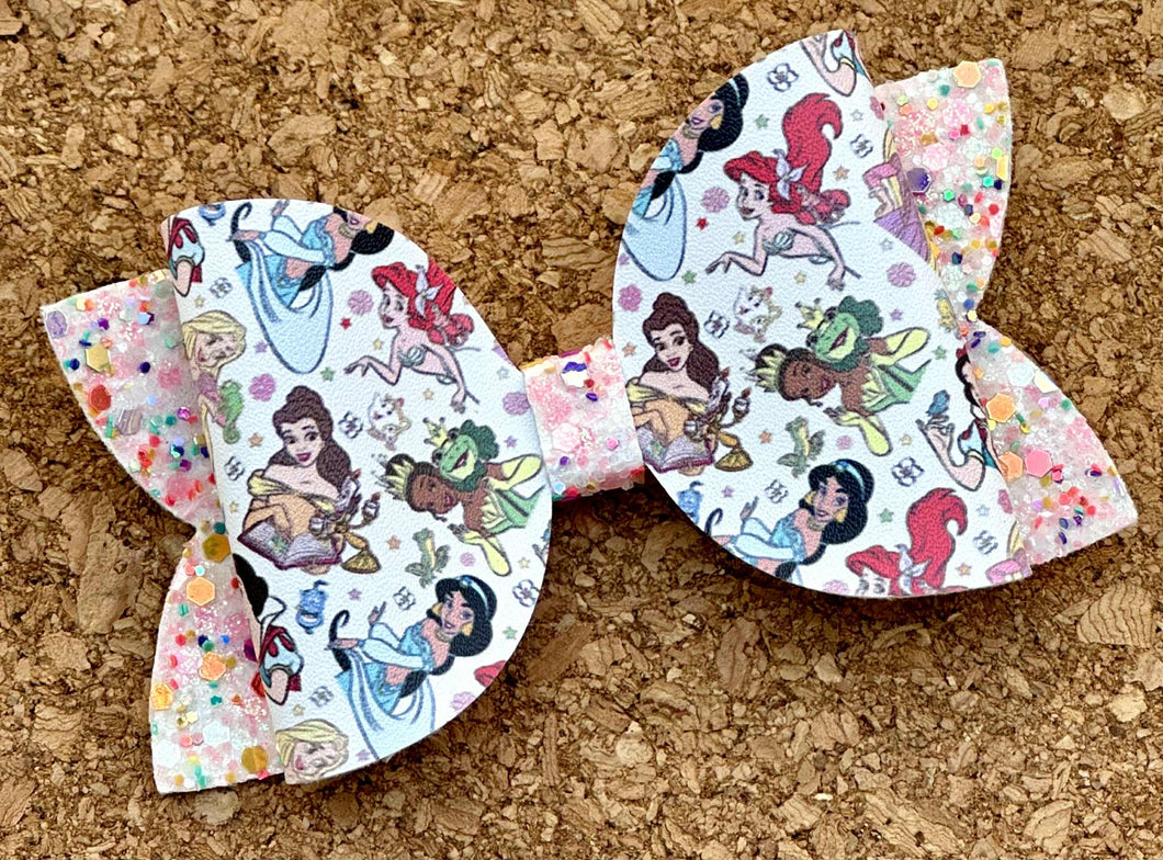 Princesses Multi Glitter Leatherette Bow