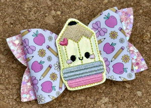 Pink Pencils Feltie Glitter Layered Leatherette Bow
