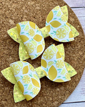 Load image into Gallery viewer, Lemons Glitter Layered Leatherette Piggies Bow
