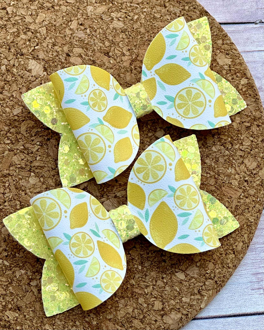 Lemons Glitter Layered Leatherette Piggies Bow