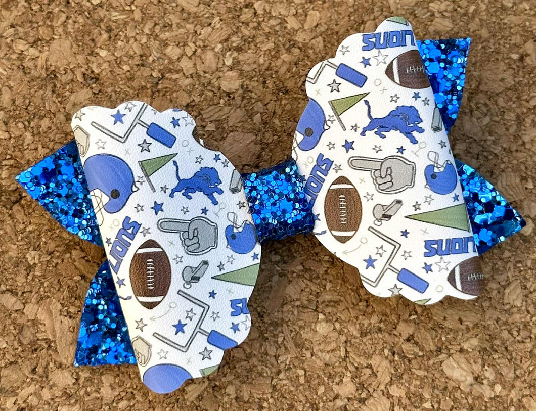 Lions Glitter Leatherette Bow