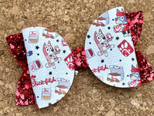 Load image into Gallery viewer, Blue Dogs Chicken Glitter Leatherette Bow

