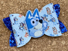 Load image into Gallery viewer, Blue Dog Feltie Glitter Layered Leatherette Bow
