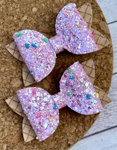 Pink Ice Cream Cone Glitter Layered Leatherette Piggies Bow