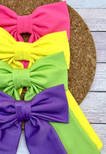 Load image into Gallery viewer, Yellow Swim Long Tails Fabric Bow

