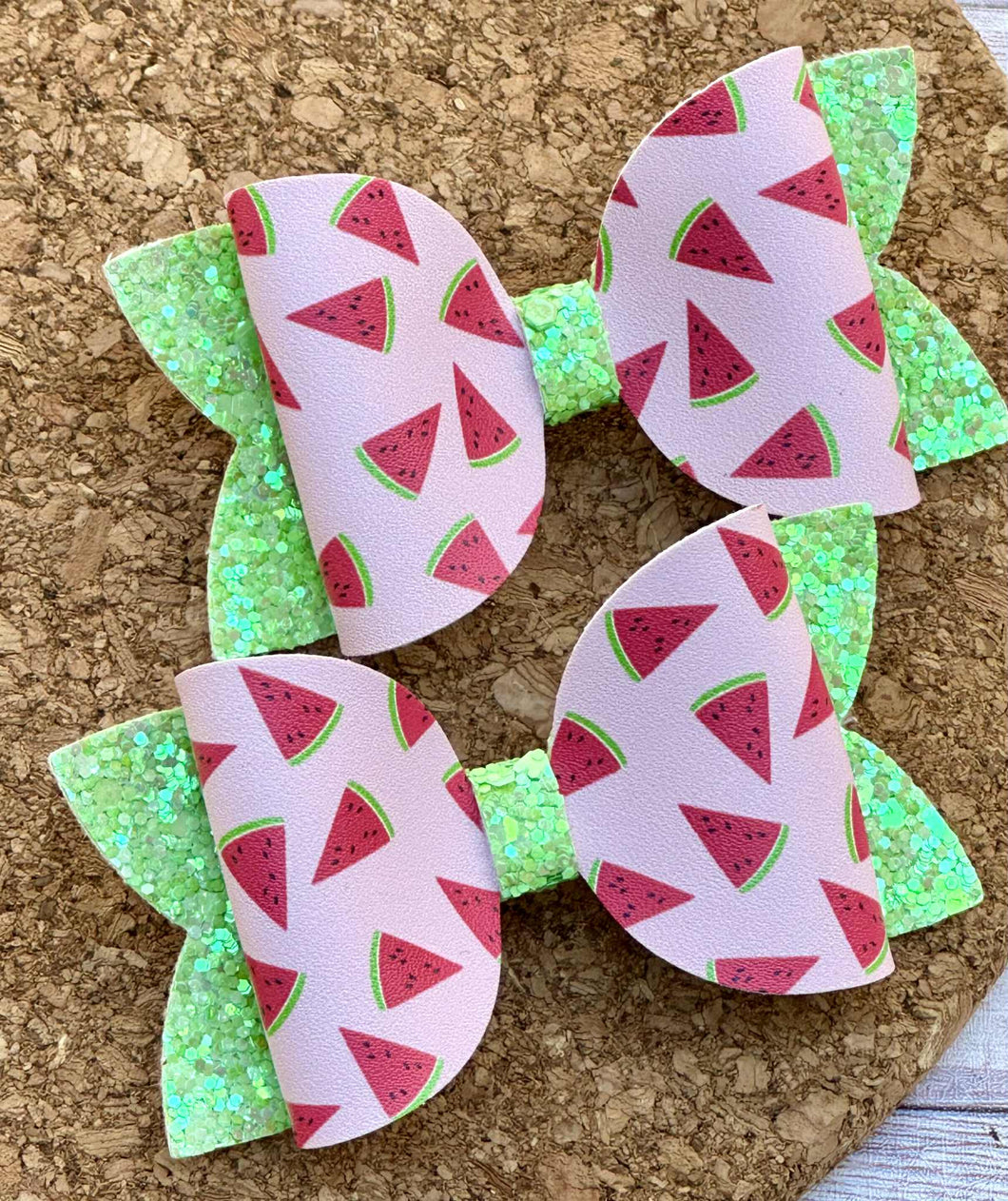 Watermelon Glitter Layered Leatherette Piggies Bow