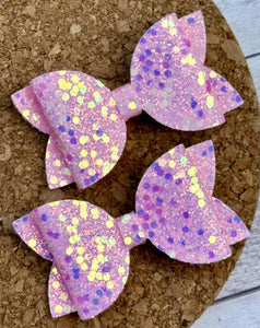 Pink Holo Glitter Layered Leatherette Piggies Bow