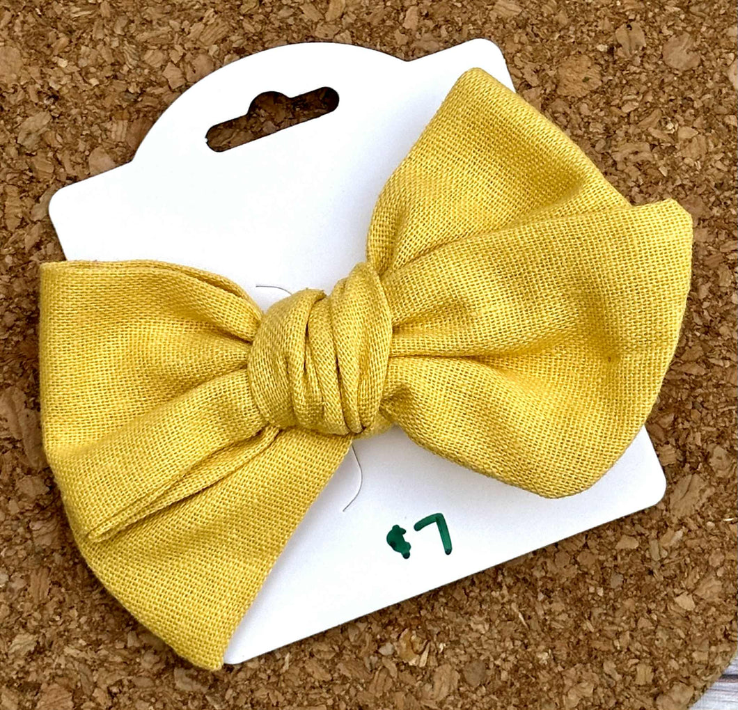 Light Mustard Yellow Linen Short Tails Fabric Bow
