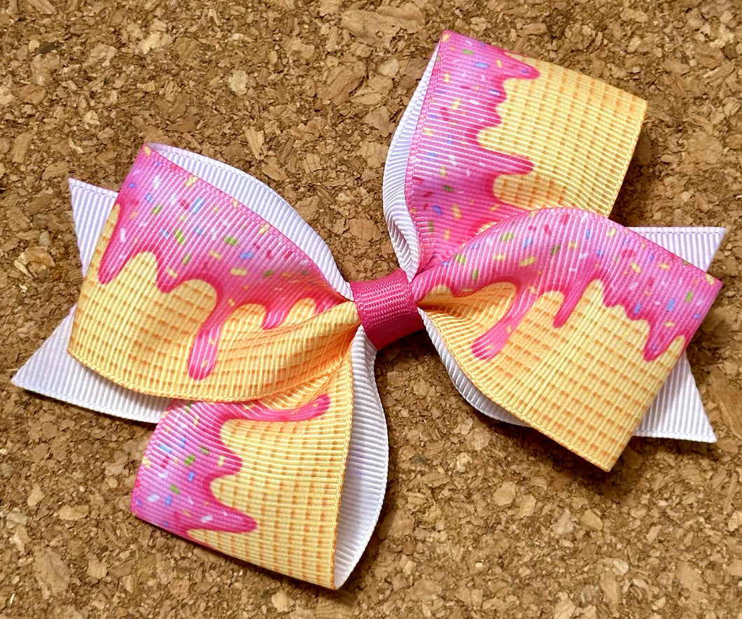Ice Cream Cone Drip Pattern Bow