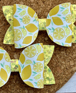 Lemons Glitter Layered Leatherette Piggies Bow