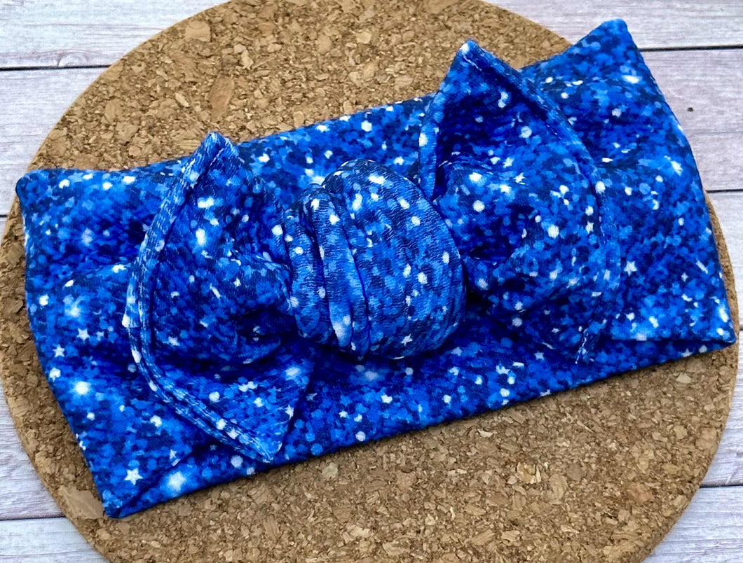 Blue Faux Glitter Infant Knotted Bow Headwrap