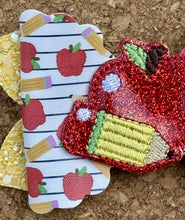 Load image into Gallery viewer, Apples and Pencils Feltie Glitter Layered Leatherette Bow
