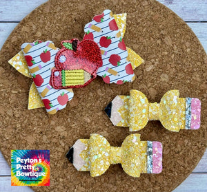 New Pencil FULL Glitter Piggies Layered Leatherette Bow