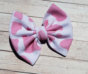 Pink Cow Spots Fabric Bow