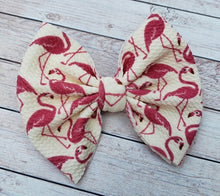 Load image into Gallery viewer, Ivory Flamingos Fabric Bow
