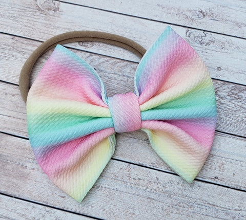 Pastel Ombre Rainbow Fabric Bow