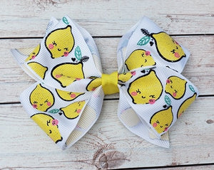 Glitter Lemons Pattern Bow