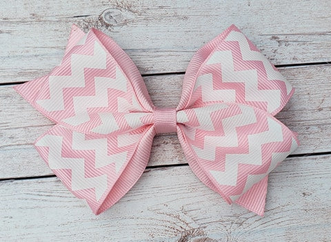 Light Pink and White Chevron Pattern Bow