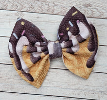 Load image into Gallery viewer, Chocolate and Vanilla Ice Cream Drip Fabric Bow
