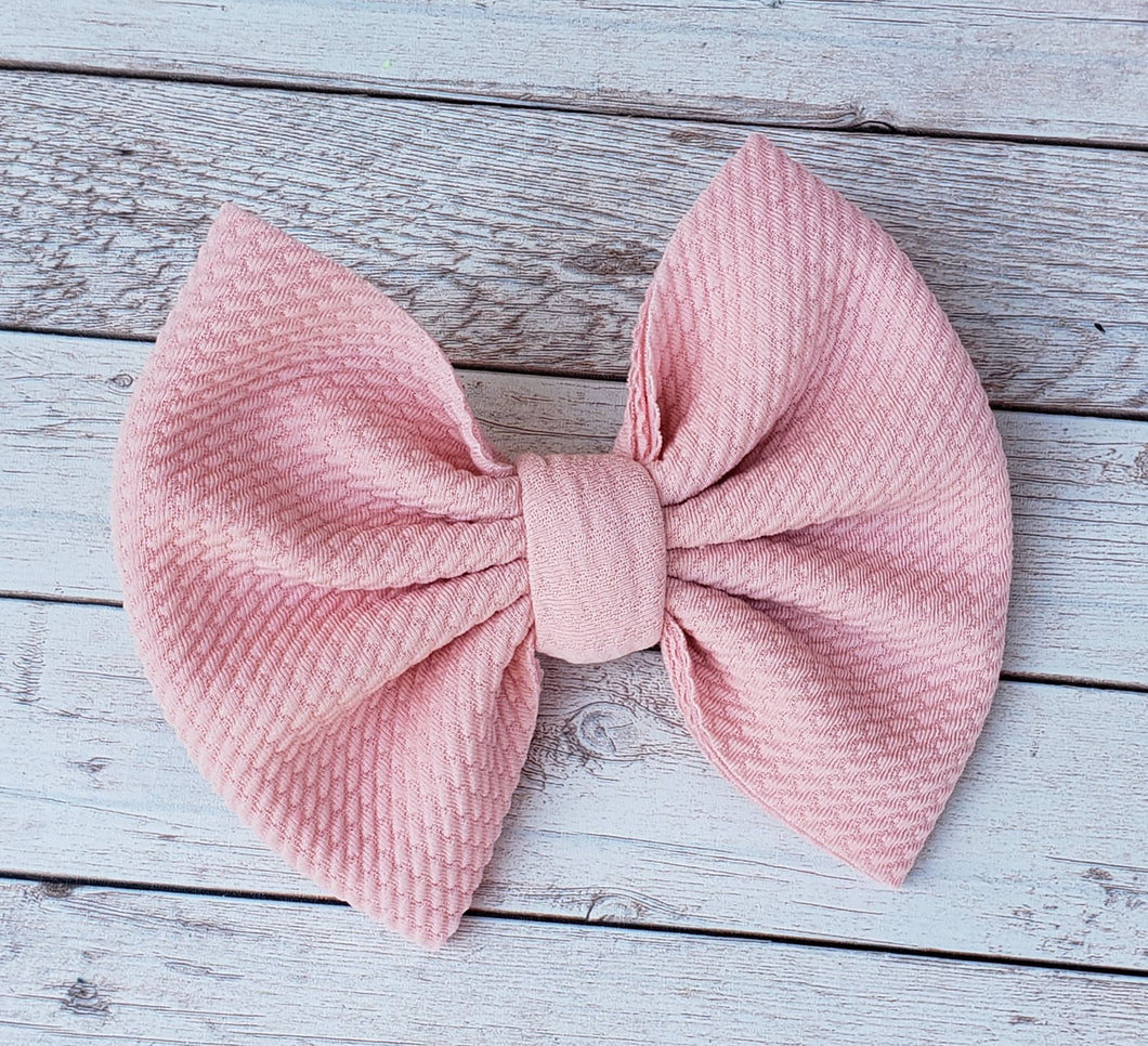 Peach Pink Solid Fabric Bow