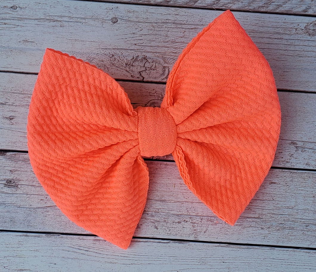 Neon Coral Solid Fabric Bow