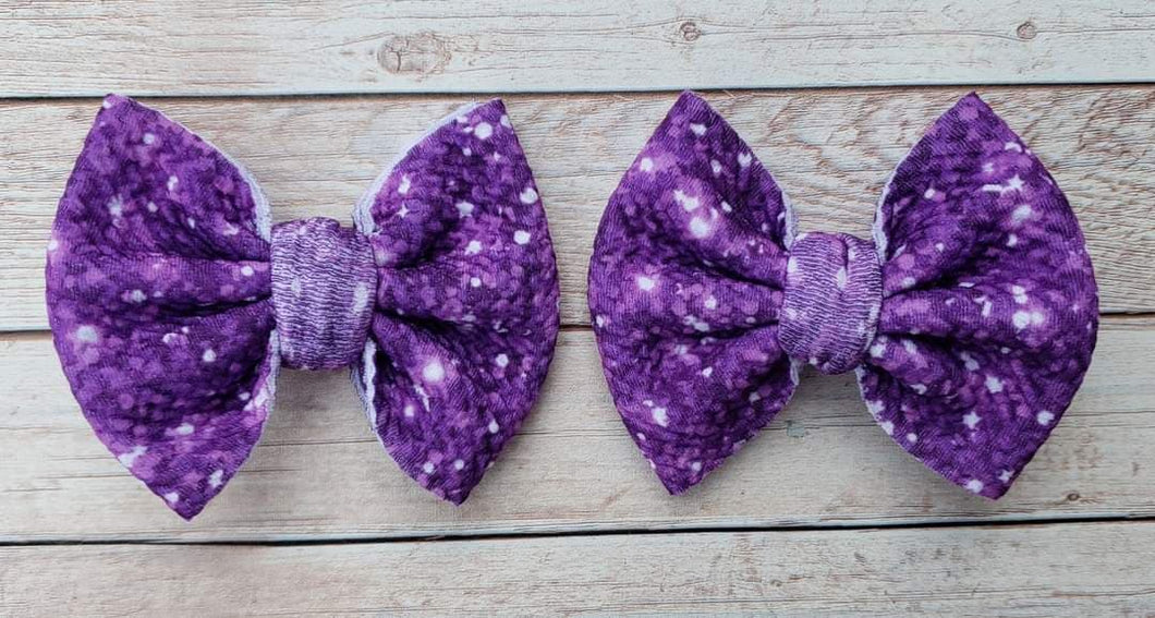 Faux Glitter Purple Piggies Fabric Bows