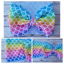 Load image into Gallery viewer, Rainbow Mermaid Scales Bow Headwrap
