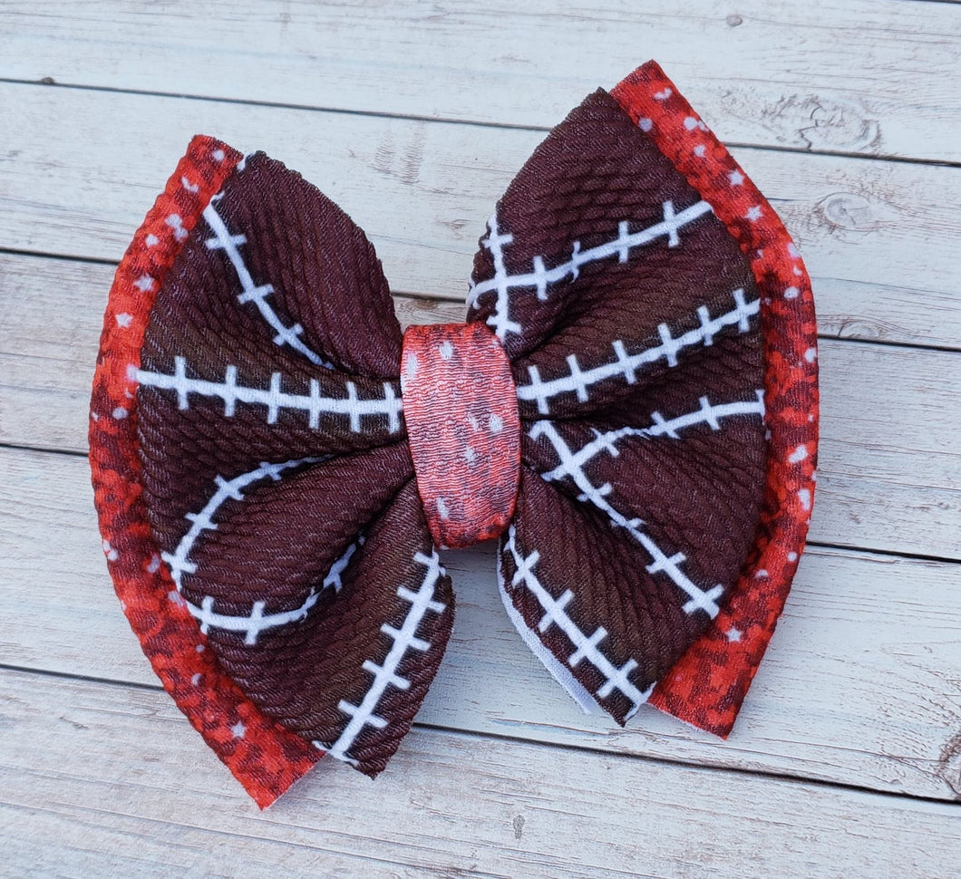 Red Faux Glitter Football Fabric Bow