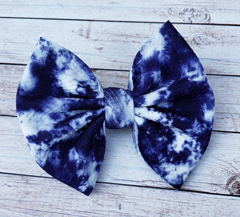 Navy And White Tie Dye Fabric Bow