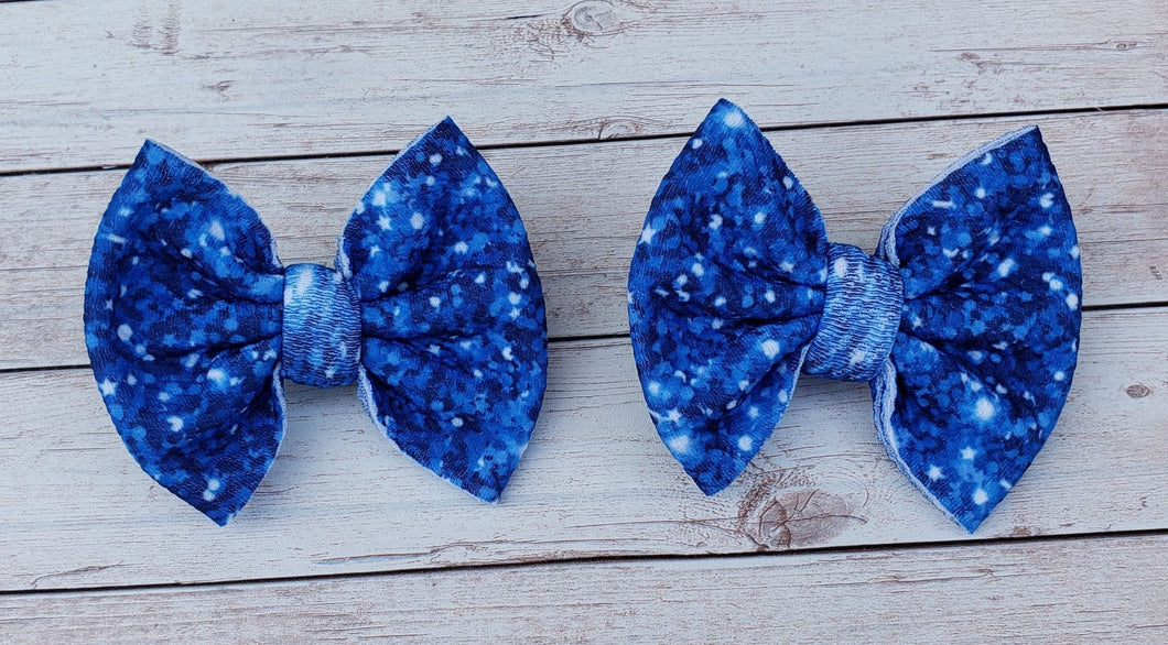 Faux Glitter Royal Blue Piggies Fabric Bows