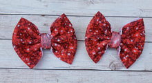 Load image into Gallery viewer, Faux Glitter Red Piggies Fabric Bows

