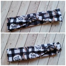 Load image into Gallery viewer, Thankful &amp; Blessed Plaid Mama Skinny Knot Headband
