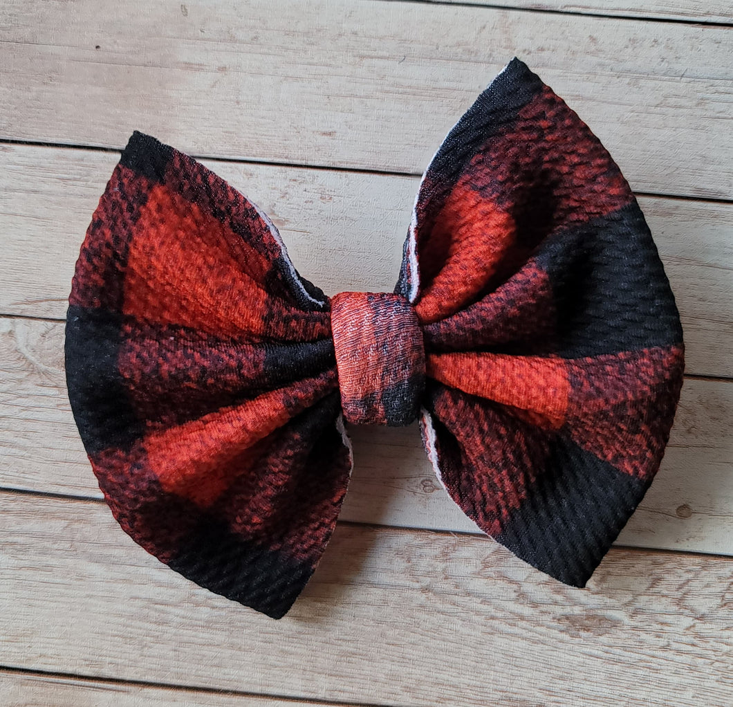 Red and Black Plaid Fabric Bow