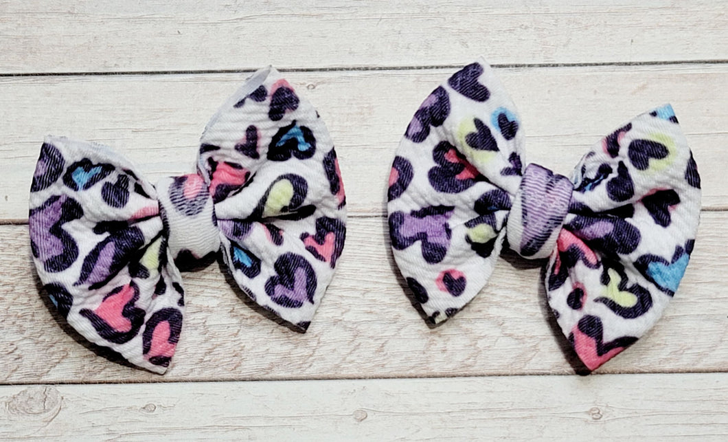 Colorful Hearts Piggies Fabric Bows