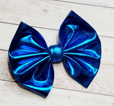 Shiny Metallic Blue Fabric Bow
