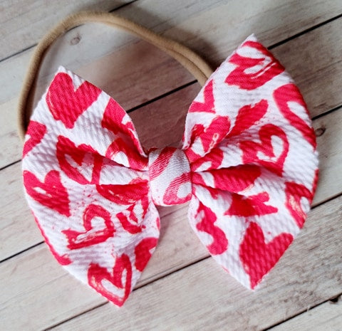 Red Hearts Fabric Bow