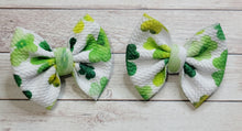 Load image into Gallery viewer, Watercolor Shamrocks Piggies Fabric Bows
