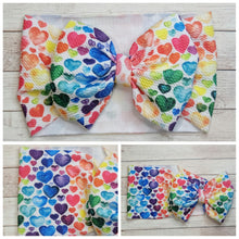 Load image into Gallery viewer, Rainbow Hearts Bow Headwrap

