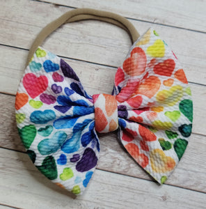 Rainbow Hearts Fabric Bow