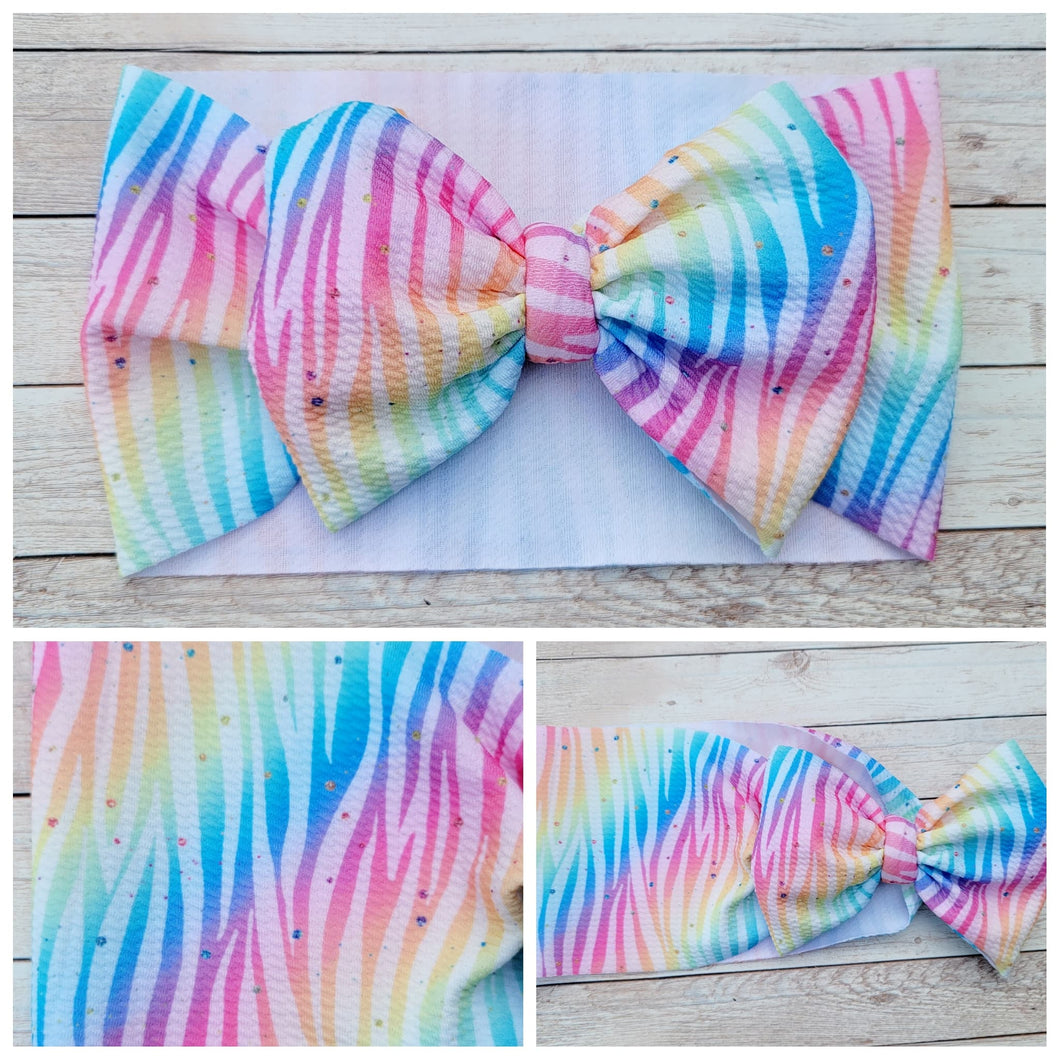 Neon Zebra Rainbow Bow Headwrap
